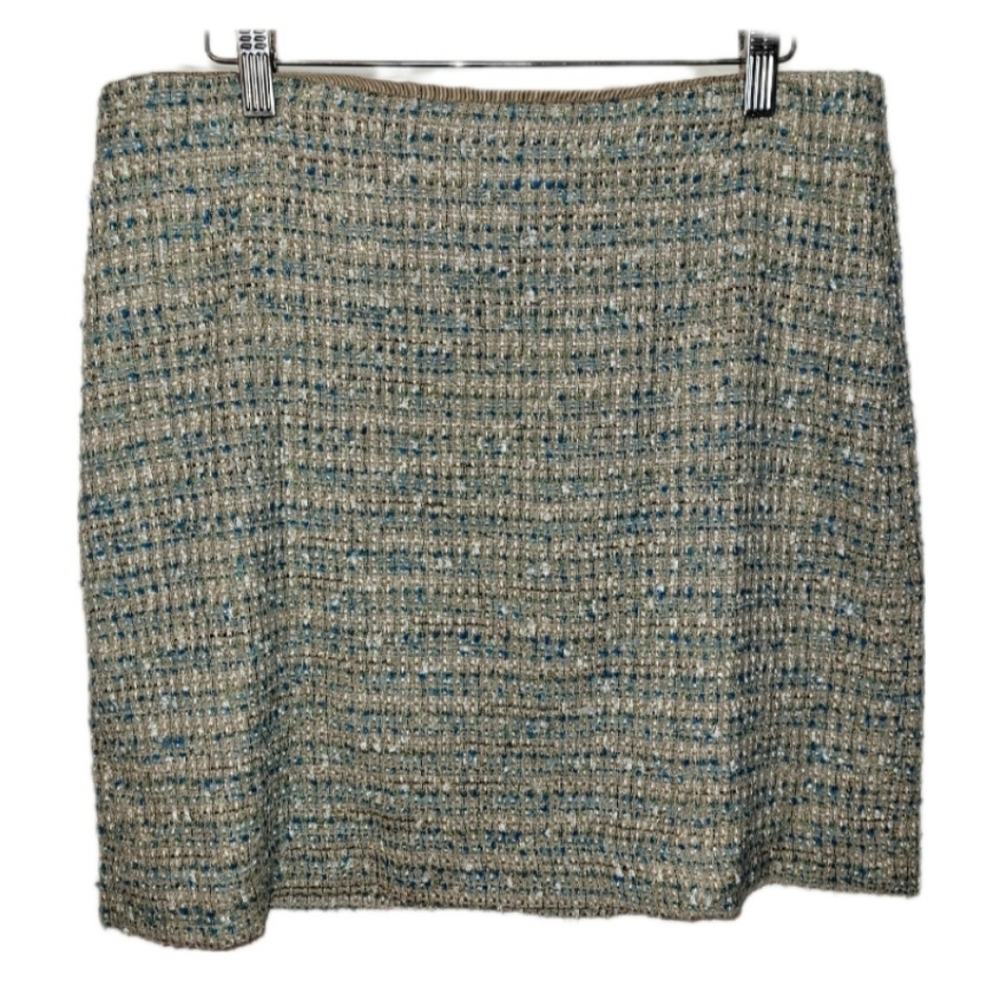 Ann Taylor  Straight Skirt Blue Beige Tweed Above Knee Lined Zip 10 Influencer